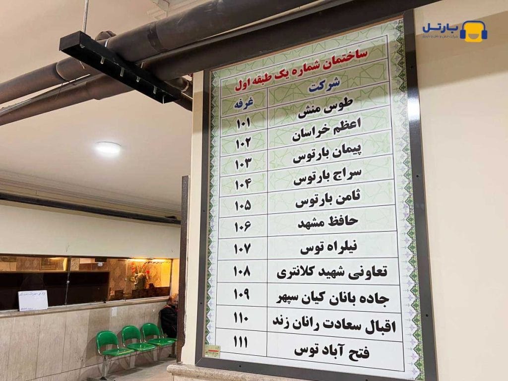 لیست شرکت های مستقر در ساختمان شماره ۱ پایانه بار شهید خبیری طبقه اول