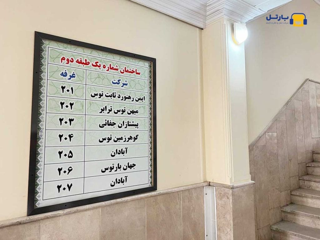 لیست شرکت های مستقر در ساختمان شماره ۱ پایانه بار شهید خبیری طبقه دوم